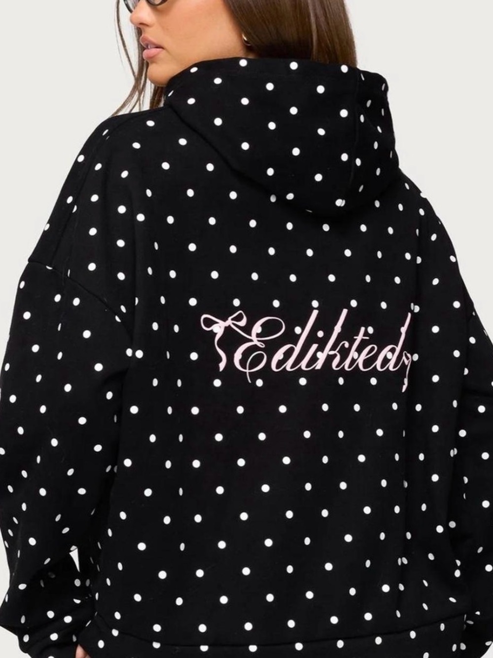 Edikted Black Polka Dot hoodie with Pink Script Logo